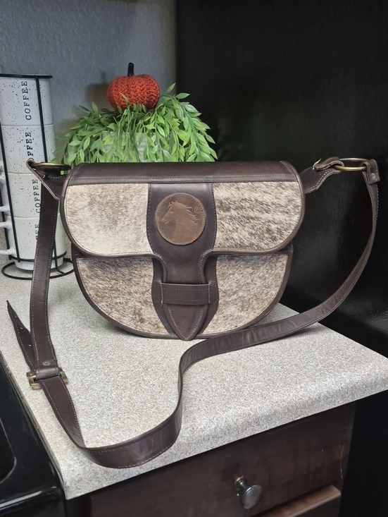 Handbags - Vintage-Inspired Brown Hair-on-Hide Crossbody Bag